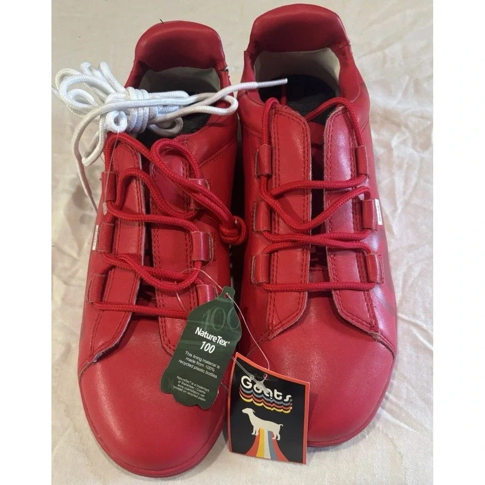 NWT Goats 454W Red Leather Sneakers W/ NatureTex 100% Sustainable W 2 Laces 8.5